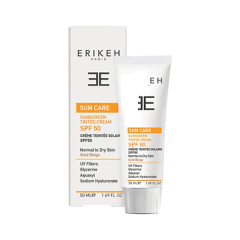 کرم ضد آفتاب رنگی بژ طلایی SPF50 اریکه — ۵۰ میلی‌لیتر