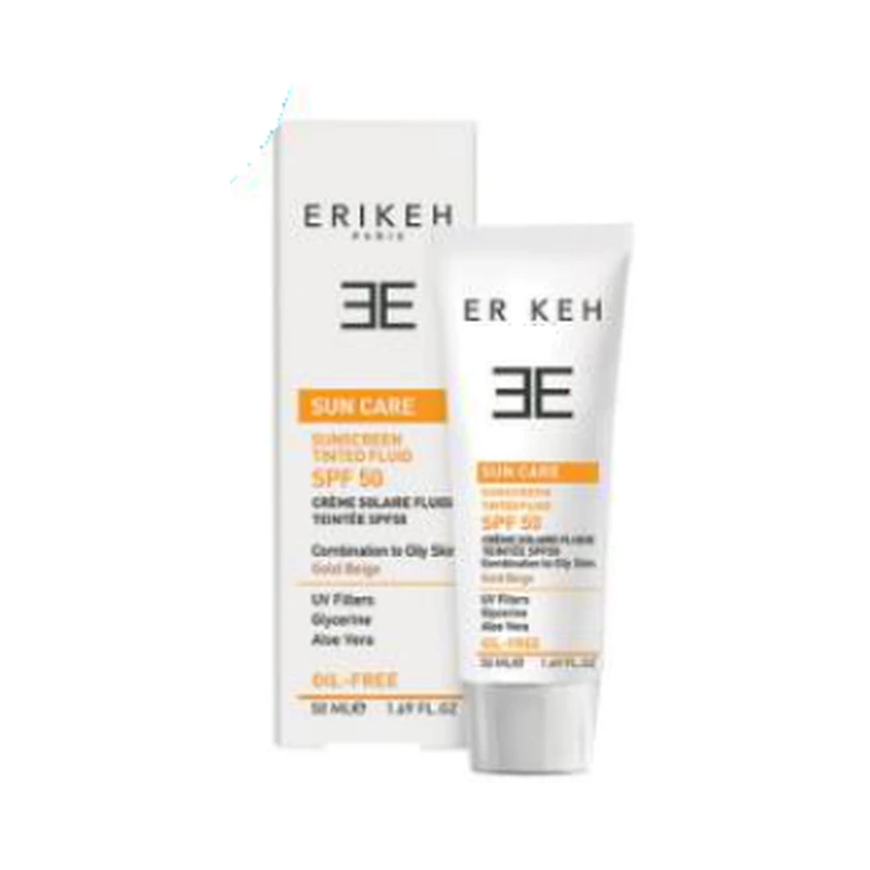 فلوئید ضد آفتاب پوست مختلط تا چرب گلد بژ SPF50 اریکه — ۵۰ میلی‌لیتر